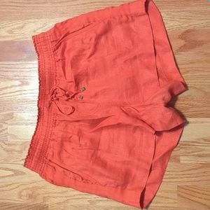 J. Crew Coral Drawstring Linen Blend Shorts